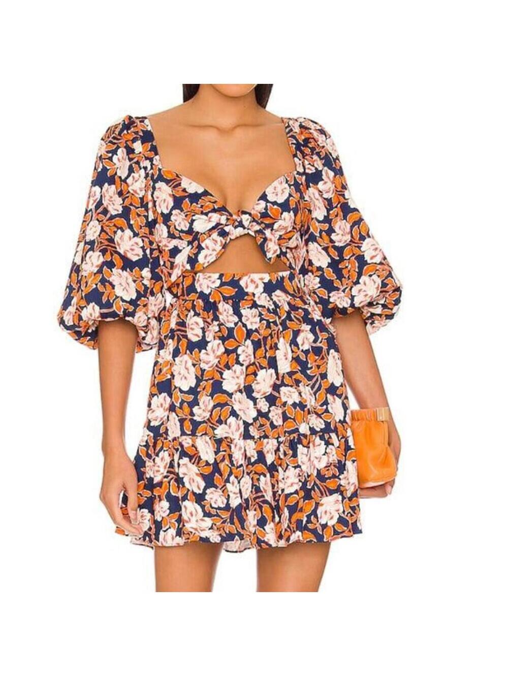 AMUR Medina Mini Dress Twilight Blue Floral Puff Sleeve Size 6 NWT $348